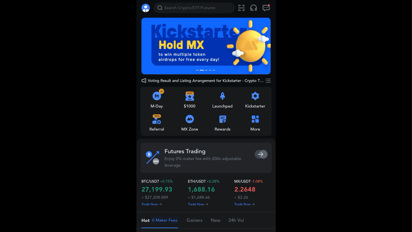 MEXC Mobile App Interface