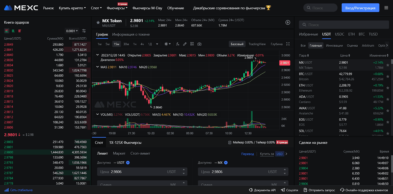 MEXC Spot Market Interface