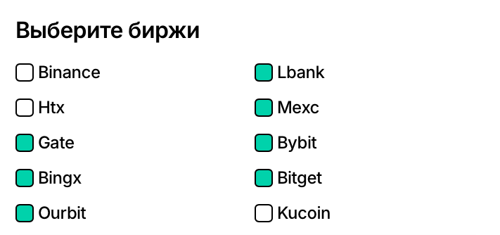 Отметьте торговые площадки для отслеживания