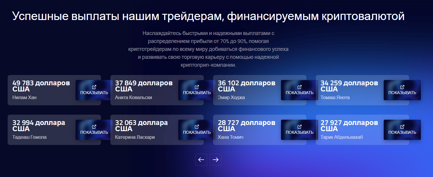 Успешные выплаты трейдерам