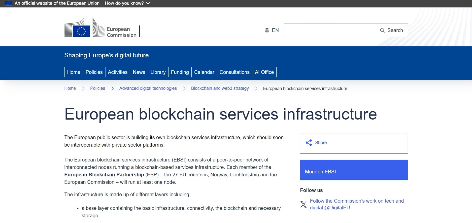 European Blockchain Services Infrastructure (EBSI)