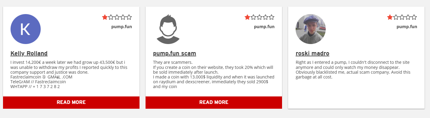 Examples of reviews from disappointed users